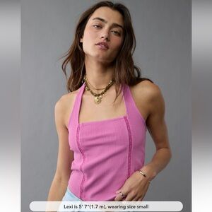 American Eagle Outfitters Pink Ribbed Sleeveless Tank Top